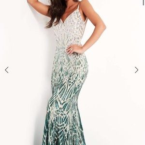 JOVANI - Two Tone Sequined Trumpet Dress, Size 6